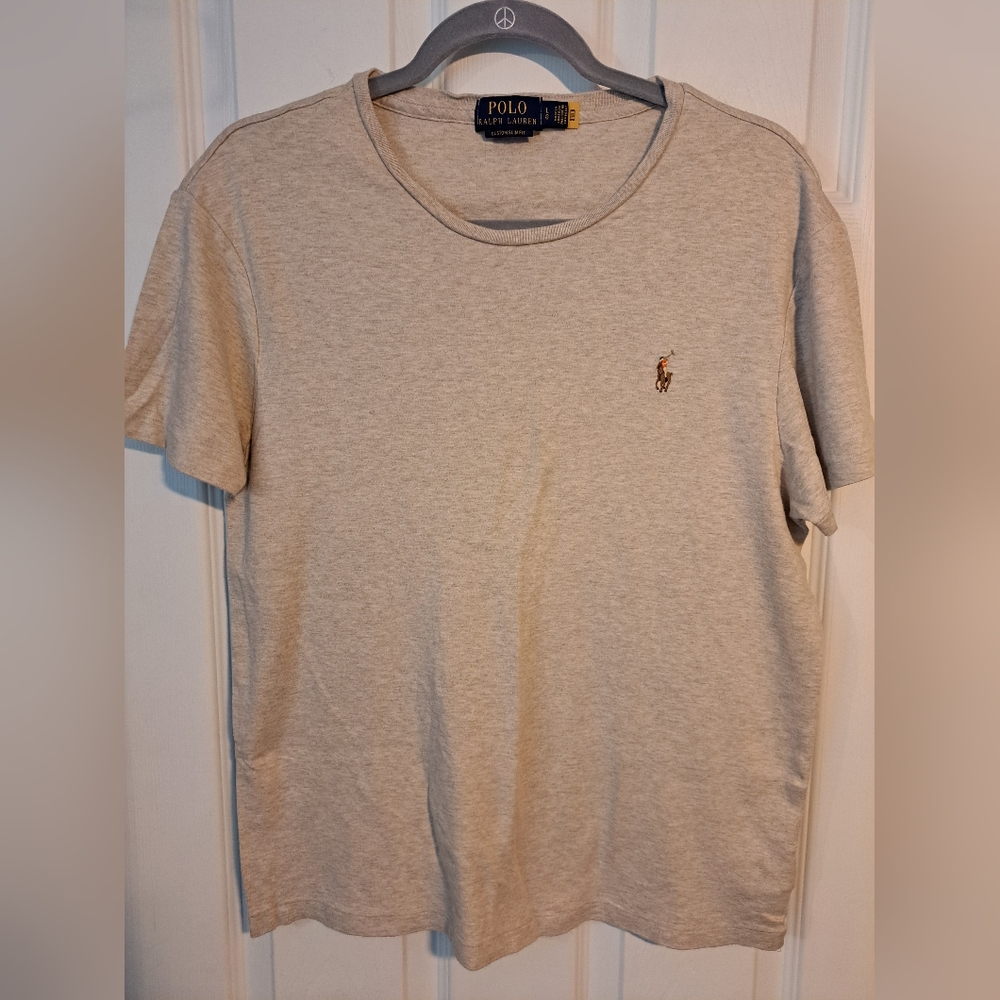 Polo Ralph Lauren shirt in cream color with short sleeves, round neck, size L.
